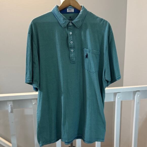 johnnie-O green / blue horizontal stripe Golf Cotton Pocket Polo Size XL - Picture 1 of 5
